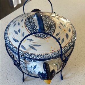 Temp-Tations Blue and White Ceramic Casserole Dish